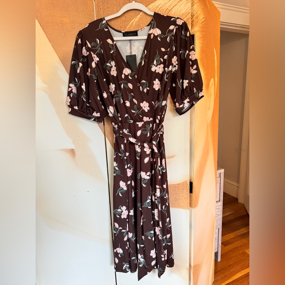Eloquii Brown Floral Dress NWT